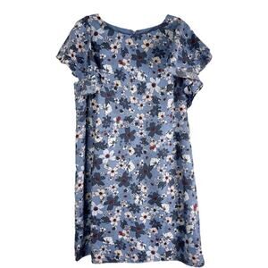 Loft blue pink floral preppy cottagecore shift midi dress medium